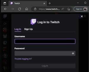 Twitch log in page screenshot